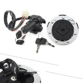 B-shiparts 550727776950 Fit Kawasaki Ninja Zx6r 2000-2002 Fuel Gas Cap Ignition Switch Lock Set With Keys