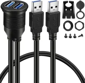 Batige 723980550685 2 Ports Dual Usb 3.0 Male To Female Aux Flush 1pcs 3ft Black