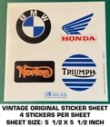 Bmw Honda Norton-triumph Motorcycles Vintage Original Decal Sticker Sheet Used. Price: $5.75.